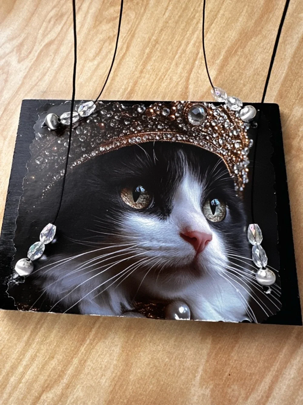 Hand crafted Decorative Black & White Cat floating hanging shelf
